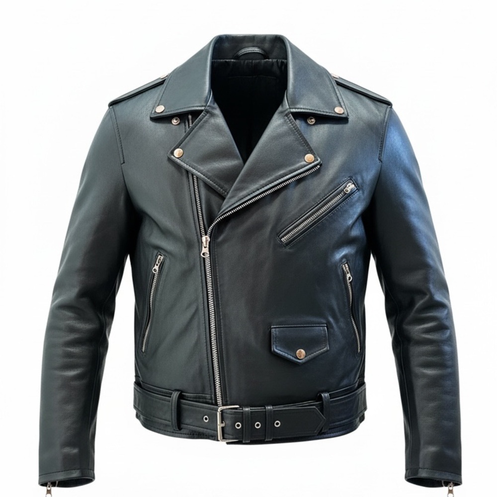 New w/ tags Men's Classic Black Lambskin Leather Moto Jacket in Size Large